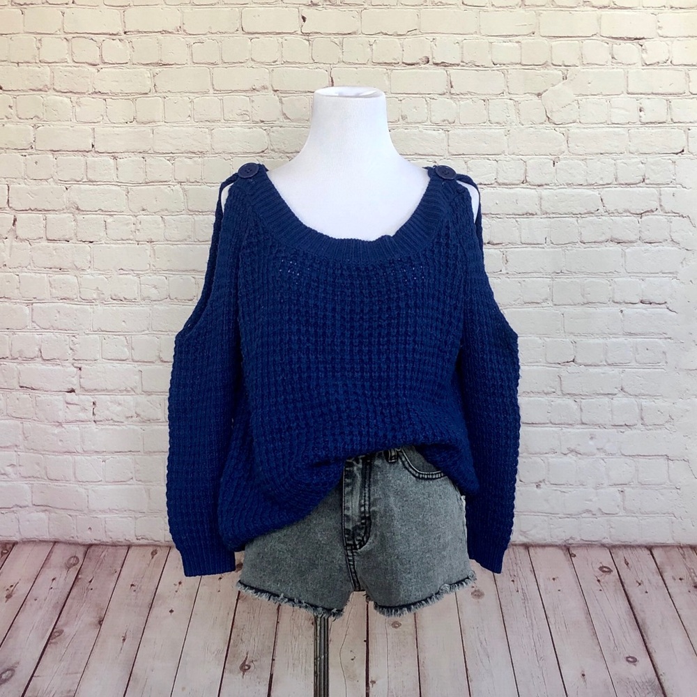 Foreign Exchange Cold Shoulder Sweater - Picture 1 of 8